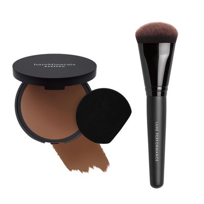 bareMinerals Barepro 24HR Skin-Perfecting Matte Powder Foundation + Luxe Performance Synthetic Face Brush for Flawless Coverage Bundle