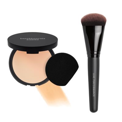 bareMinerals Barepro 24HR Skin-Perfecting Matte Powder Foundation + Luxe Performance Synthetic Face Brush for Flawless Coverage Bundle