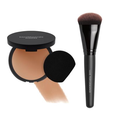 bareMinerals Barepro 24HR Skin-Perfecting Matte Powder Foundation + Luxe Performance Synthetic Face Brush for Flawless Coverage Bundle