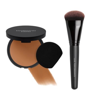 bareMinerals Barepro 24HR Skin-Perfecting Matte Powder Foundation + Luxe Performance Synthetic Face Brush for Flawless Coverage Bundle