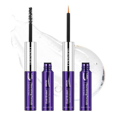 2-in-1 Lash and Brow Growth Serum, Dual-Ended Design 5 mL + 5 mL, Biotin and Peptides, Gentle Enhancing Formula that Promotes Thicker, Longer Lashes & Fuller Brows, Vegan and Cruelty-Free, 10 mL