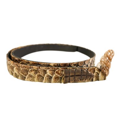 0.5" Real Texas Western Rattlesnake Hat Band with Rattle: Black Leather Backing