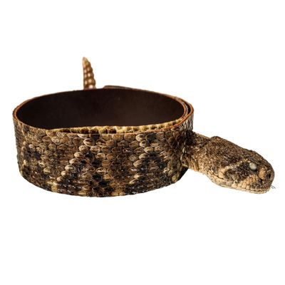 1.25" Real Texas Western Rattlesnake Hat Band with Closed Mouth Head & Rattle: Black Leather Backing