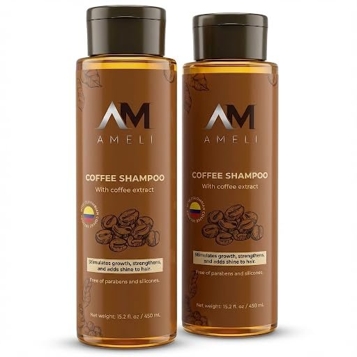 AM AMELI 2-Pack Coffee & Caf Caffeine Shampoo Twin Set for Hair Growth & Shine, Paraben?& Silicone?Free, Thinning Hair Solution, 215.2 fl oz