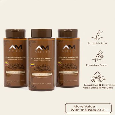 AM AMELI 3-Pack Coffee & Caf Caffeine Shampoo Hair Support Bundle for Growth & Shine, Paraben & Silicone-Free, Thinning Hair, 315.2 fl oz