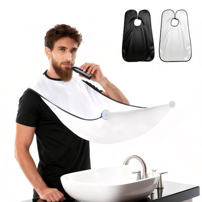 2 Pack Beard Bib Apron for Men  Hair Catcher for Shaving & Trimming, Easy Clean Beard Cape with Suction Cups, Practical Grooming Gift for Husband, Dad, or Boyfriend (Black and White)
