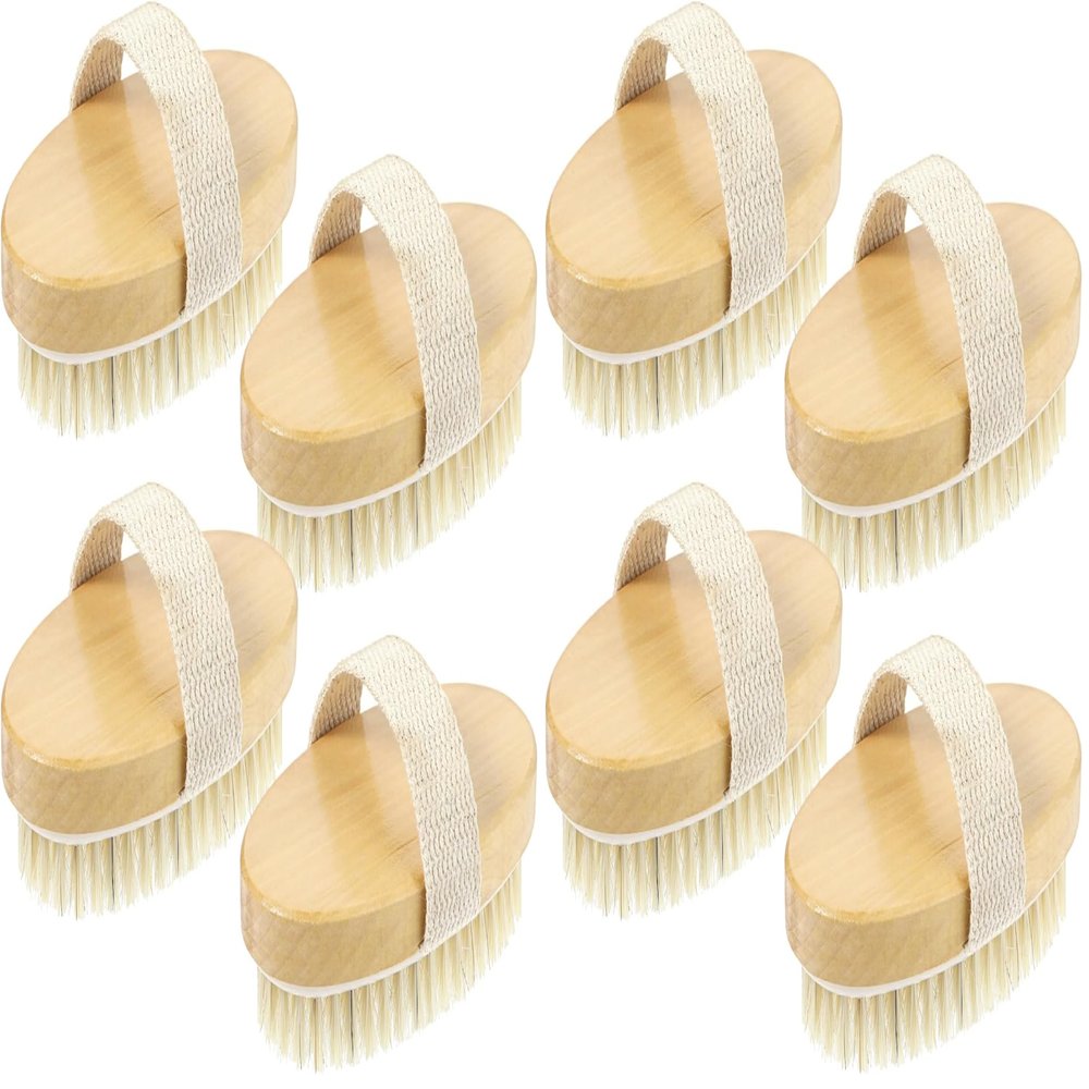4pcs Dry Brushing Body Brush, Natural Bristle Dry Skin Exfoliating Brush Body Scrub for Flawless Skin, Cellulite Treatment, Lymphatic Drainage and Blood Circulation Improvement (Pack of 2)