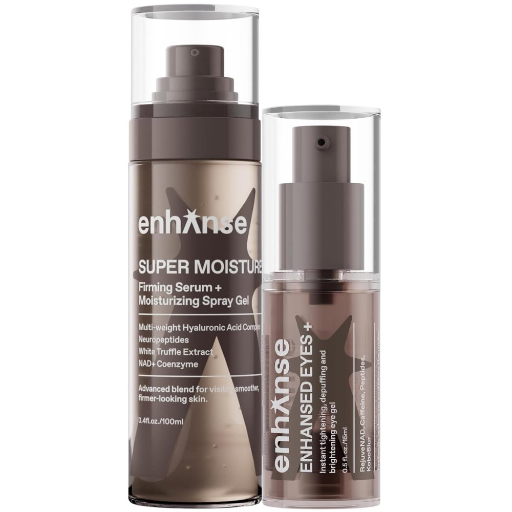 The Skin Longevity Routine, Super Moisture & Under Eye Gel for Men, 2 in 1 Day to Night Serum, Moisturizer Spray, Caffeine Eye Cream, 2 Bottles