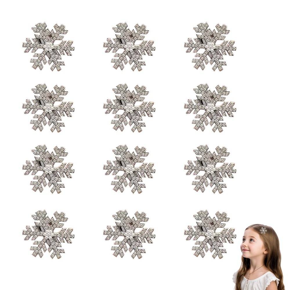 12pcs Snowflake Hair Clip for Women,Christmas Hair Accessories,Rhinestone Snowflake Hair Accessories,Small Silver Metal Clips Snowflake Christmas Hair Clips Accessories