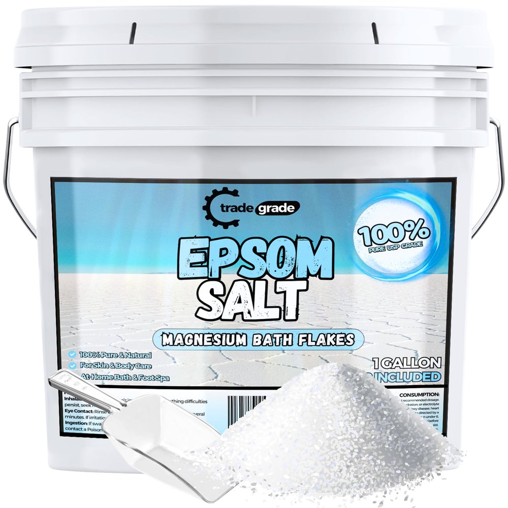 TradeGrade Epsom Salt Pure Magnesium Sulfate for Soaking & Relaxation Muscle Recovery, Wellness & Stress Relief Includes Bucket with Scoop (1 Gallon)