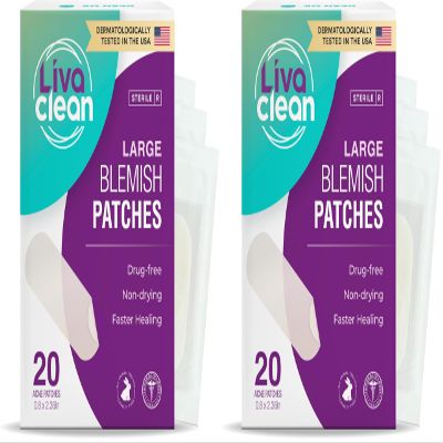 LivaClean 20 CT Large Hydrocolloid Acne Patches - for Pore Spots Nose Face Cystic Pimple Zit Patch - Big Pimple Patches Hydrocolloid Bandages Strips (Pack of 2)