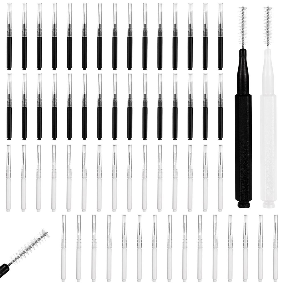 60pcs Brow Lamination Brush Micro Eyebrow Brush with Cap Portable Mini Spoolies Micro Spoolie Comb For Brow Lamination Eyebrows Eyelashes Extensions Tool (30 Black+30 White)