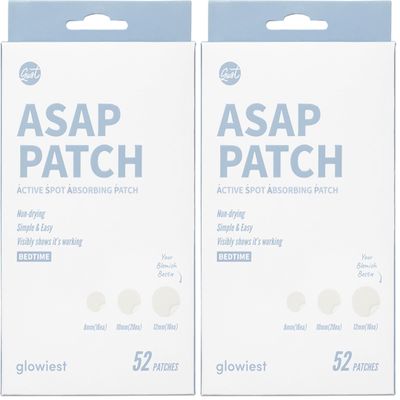 glowiest ASAP Active Spot Alleviating Patch [Bedtime] 52 Patches 8mm (16ea), 10mm (20ea) & 12mm (16ea) | Premium Hydrocolloid Dressing | Simple & Easy Active Treatment (Pack of 2)