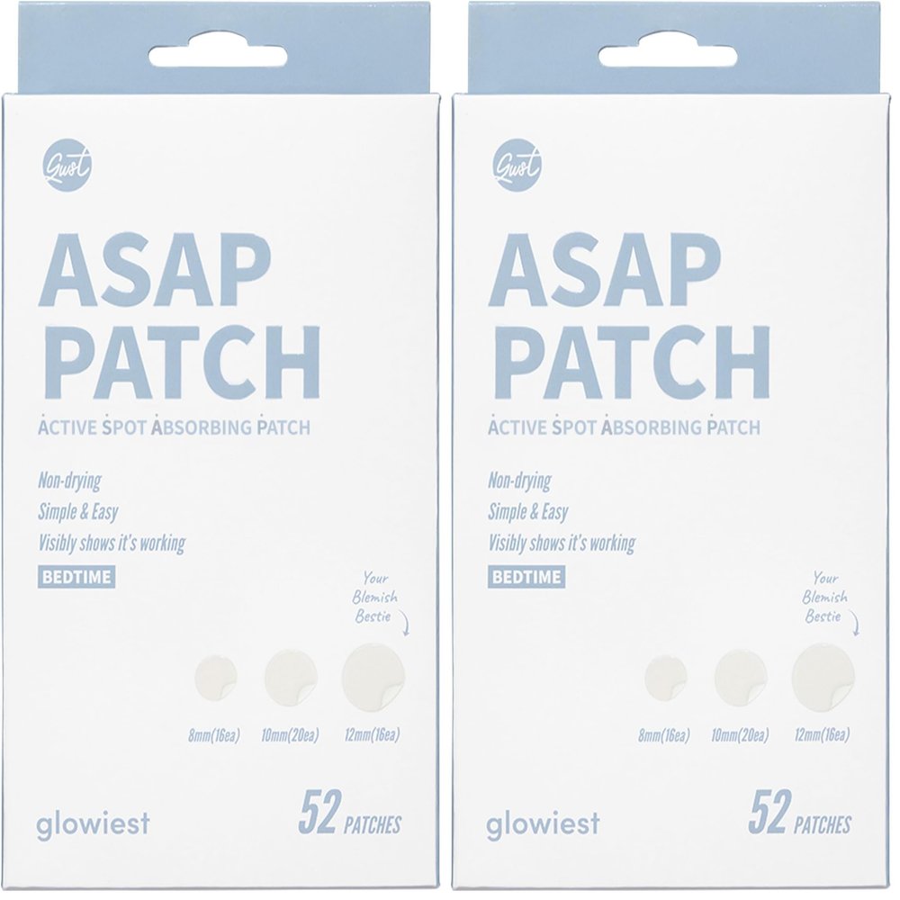 glowiest ASAP Active Spot Alleviating Patch [Bedtime] 52 Patches 8mm (16ea), 10mm (20ea) & 12mm (16ea) | Premium Hydrocolloid Dressing | Simple & Easy Active Treatment (Pack of 2)