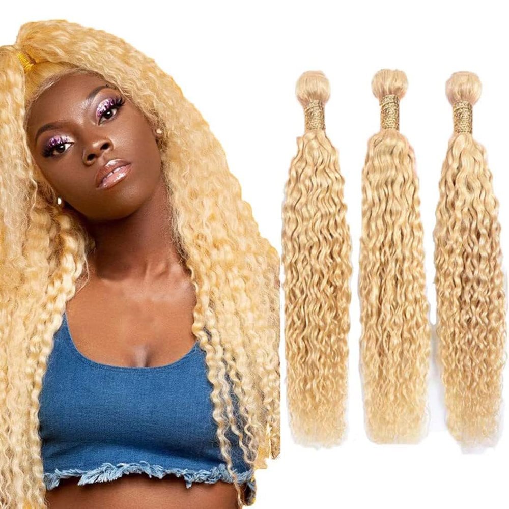 Ubinica Gold Blonde 613 Human Hair Bundles 12 14 16 Inch Jerry Curly Bundles Human Hair Unprocessed 11A Brazilian Virgin Hair Weave 3 Bundles for Black Women