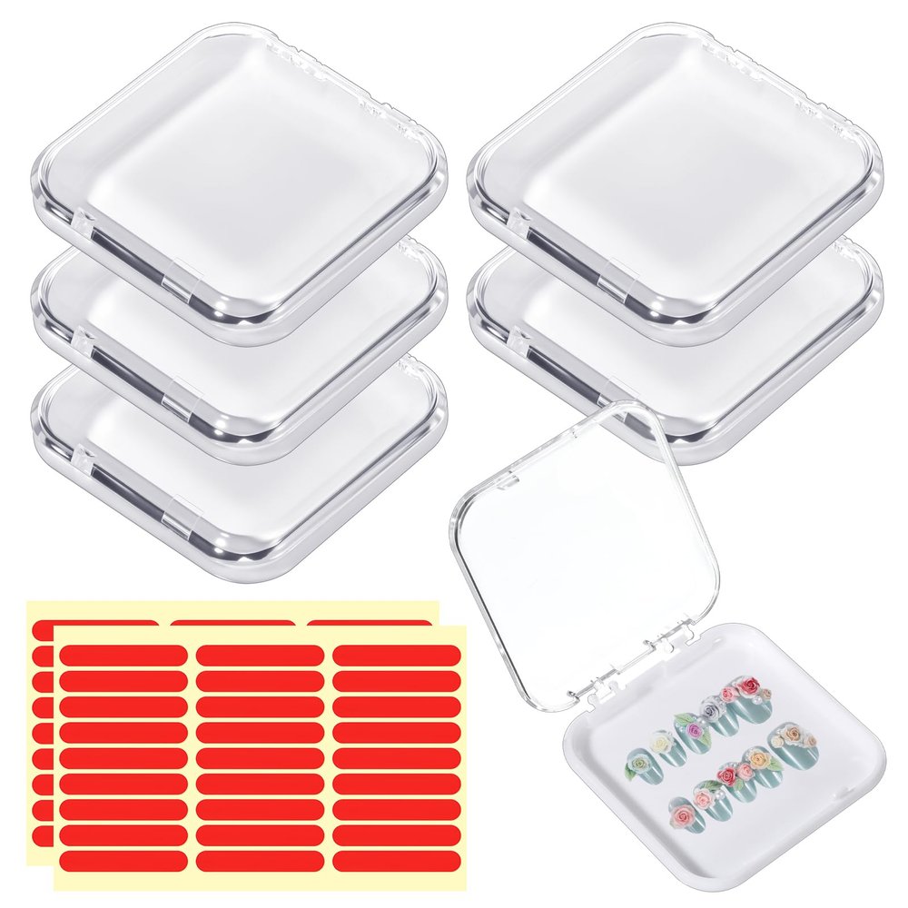 4 Pcs Clear Press on Nail Organizers, Press on Nail Case with 30 Pcs Adhesive Double Sided Tape for Nails Display Case, Nails Box Packaging
