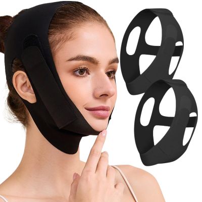 2 Pack Face Slimming Strap, Double Chin Reducer Band, Graphene V-Line Mask Chin Up Mask V Shaped Face Mask Chin strap for sleeping, V-Line Lifting Mask for Women, Medium, Black and Black