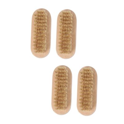 COOLHIYA 4Pcs Double-sided Wooden Nail Brush with Firm Boar Bristles Portable Manicure Pedicure Tool for Cleaning Fingernails and Skin Suitable for Home and Travel Use