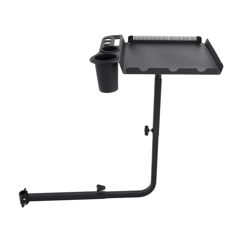 Adjustable Black Iron Salon Tool Tray, 16.9-27.2in Height, 66.14lb Capacity, Chair-Mounted for Hair Stylists and Beauty Shops