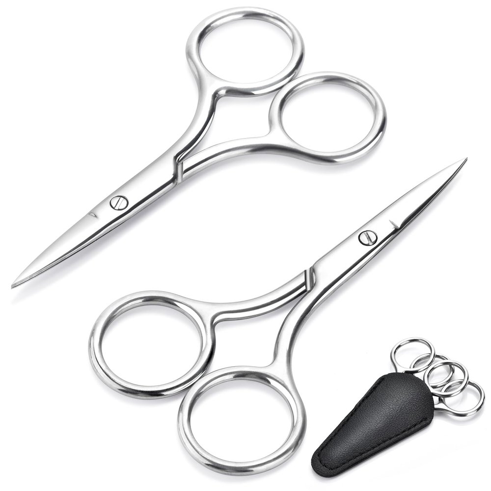 2-Pack Small Scissors, Professional Eyebrow & Facial Hair Scissors - Stainless Steel Precision Grooming Kit for Women & Men | 3.5 Straight Tip for Eyebrows, Beard, Nose, Mustache & Ear Hair Scissors