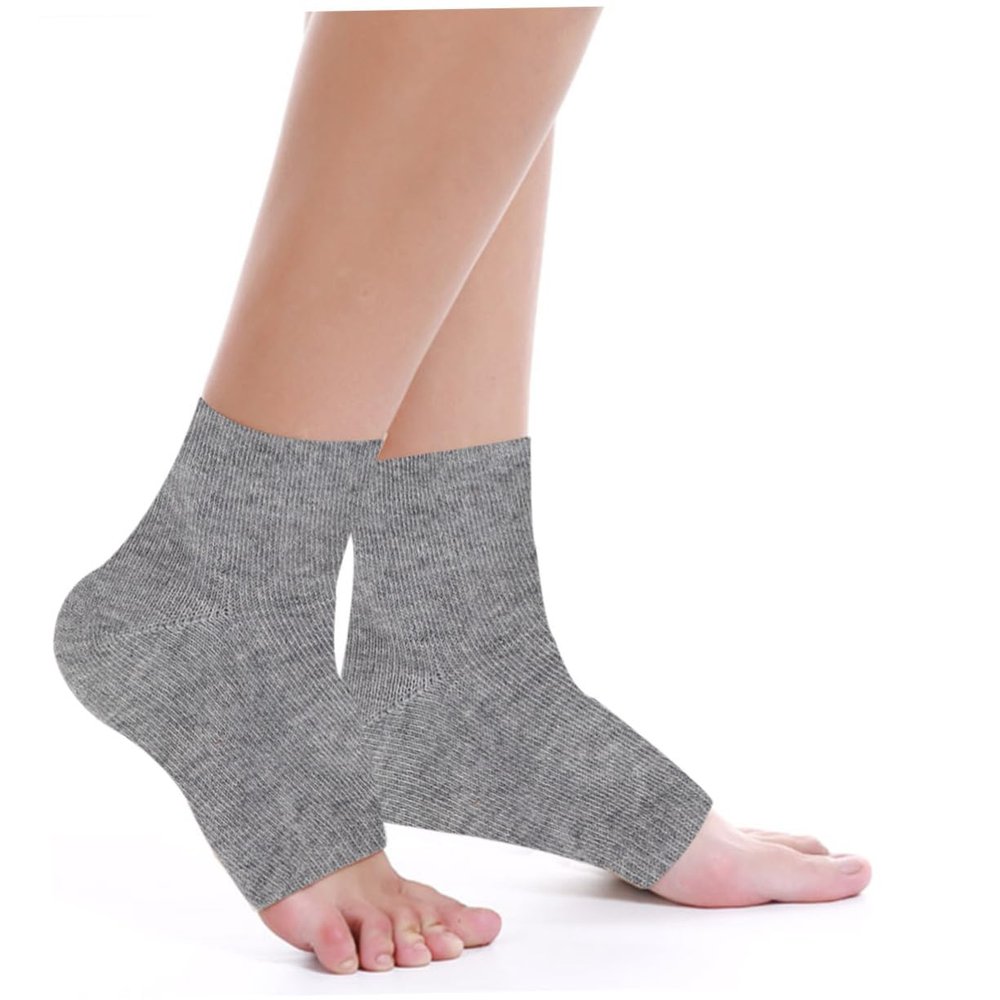 LALADEFIEE 2 Pairs Gel Heel Protector Socks Anti-Crack Moisturizing Ankle Socks Breathable Polyester-Cotton Blend for Night Use and Foot Care Grey