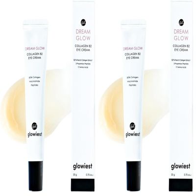 glowiest Dream Glow Collagen 82 Eye Cream- French Collagen eye cream Dark Circle under eye treatment korean eye cream, Glowing Day and Night Care Not Tested on Animals -0.7oz./20g (Pack of 2)