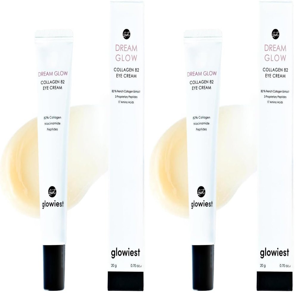 glowiest Dream Glow Collagen 82 Eye Cream- French Collagen eye cream Dark Circle under eye treatment korean eye cream, Glowing Day and Night Care Not Tested on Animals -0.7oz./20g (Pack of 2)
