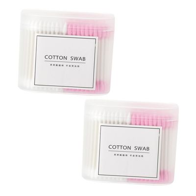 COOLHIYA 2 Packs Double-head Cotton Swabs Makeup Tool Disposable Paper Stick Beauty Accessories for Home Travel Pink White Multipurpose Cleaning and Care