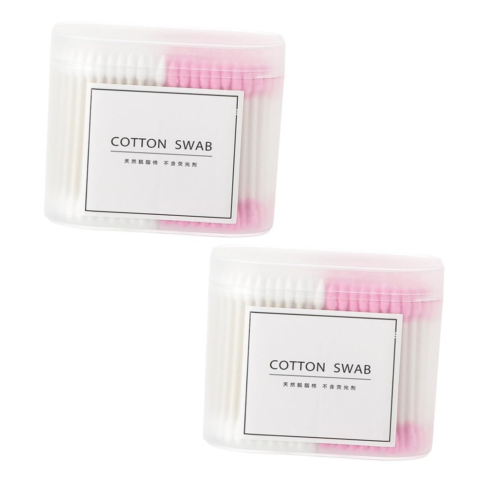 COOLHIYA 2 Packs Double-head Cotton Swabs Makeup Tool Disposable Paper Stick Beauty Accessories for Home Travel Pink White Multipurpose Cleaning and Care