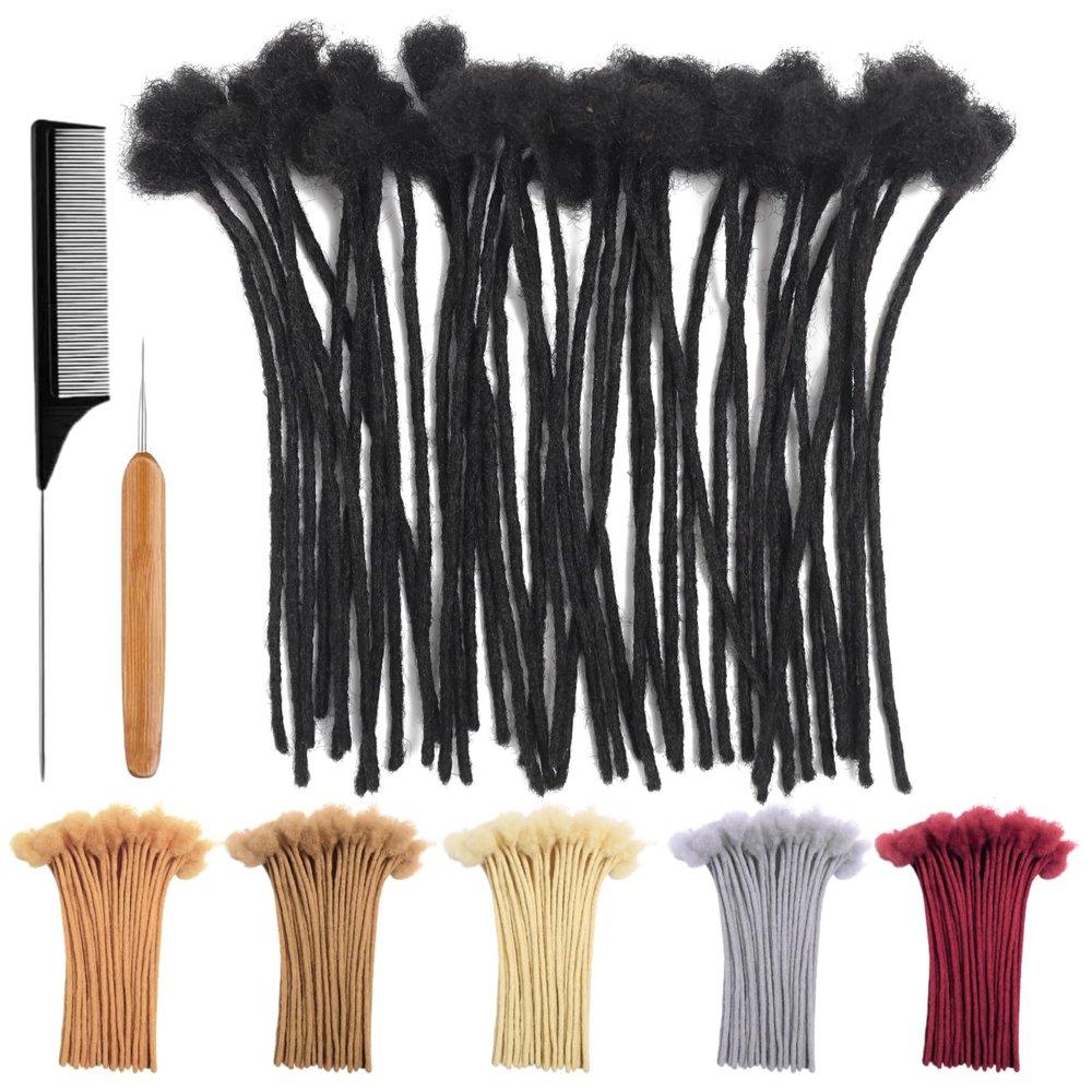 12 Inch 0.6cm Thickness Loc Extensions Human Hair 10 Strands Dreadlock Extensions Real Human Hair For Women Men Kids 100% Full Handmade Permanent Locs Extensions Can Be Dyed And Bleached(Natual Black)