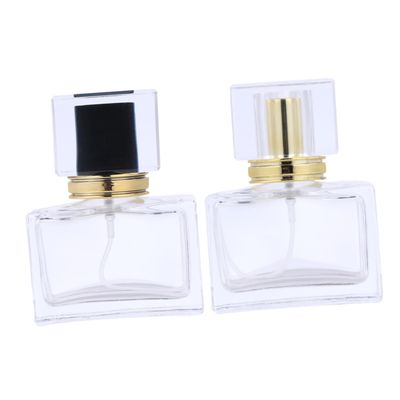 ETHZZLE 2Pcs Square Glass Perfume Bottles Refillable Portable Cosmetic Dispensers Compact Travel Essential Oil Containers Elegant Golden and Black Liquid Sprayers for Outdoors