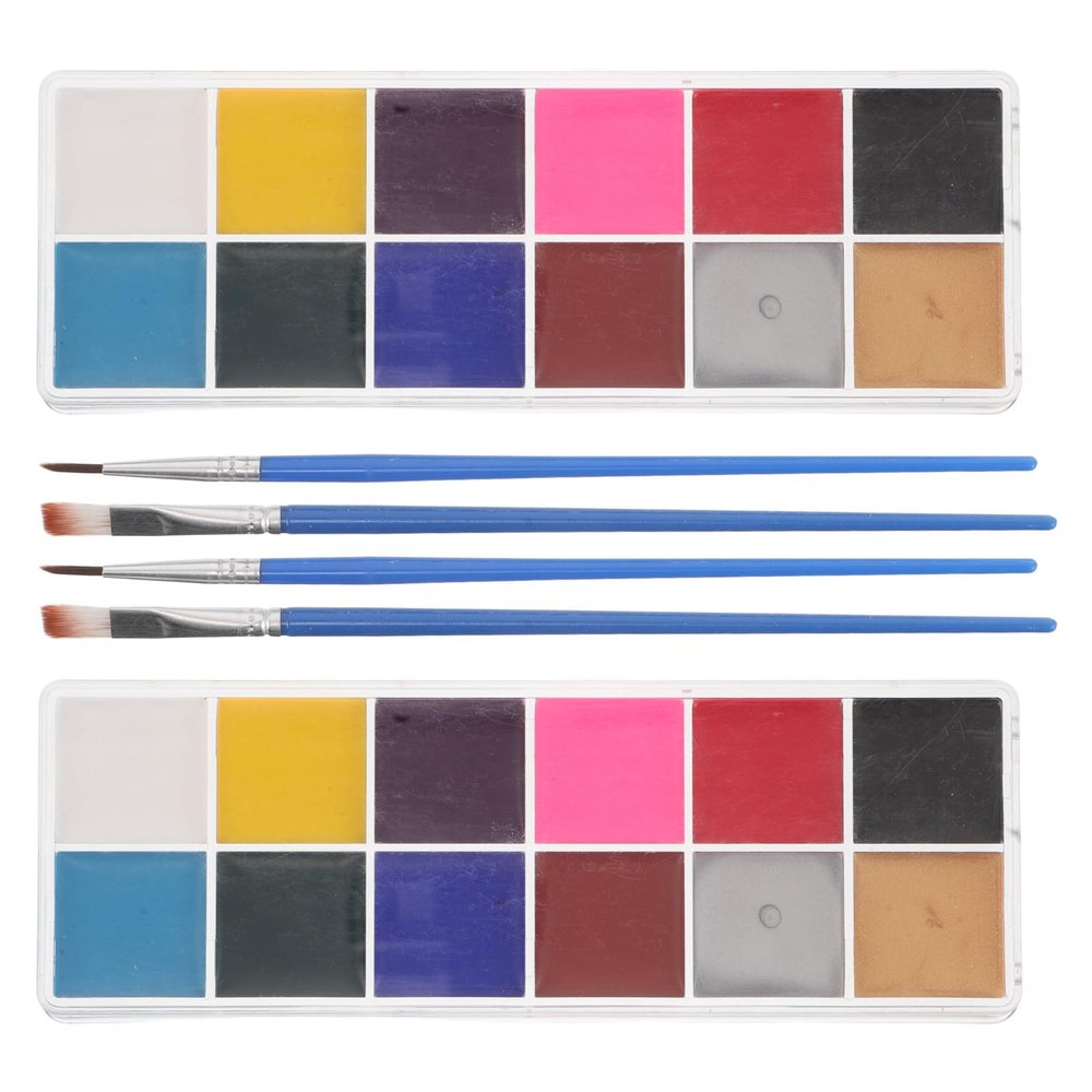 SAFIGLE 2 Boxes Face Paint: Water-Based 12-Color Washable Makeup Palette - Water-Soluble Face Paint For Halloween Cosplay Theater And Festivals