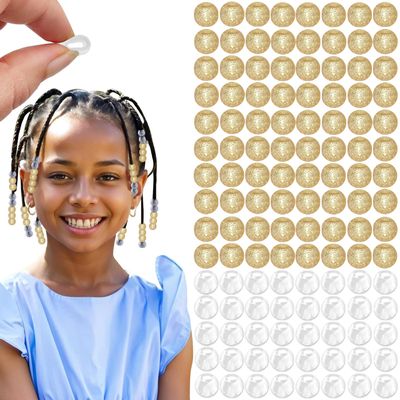 120 Pcs Silicone Hair Beads for Women Girls Braids, Soft Colorful Pony Beads Bulk for Kids Girls Women Hair Accessories for Braids (Glitter Golden)
