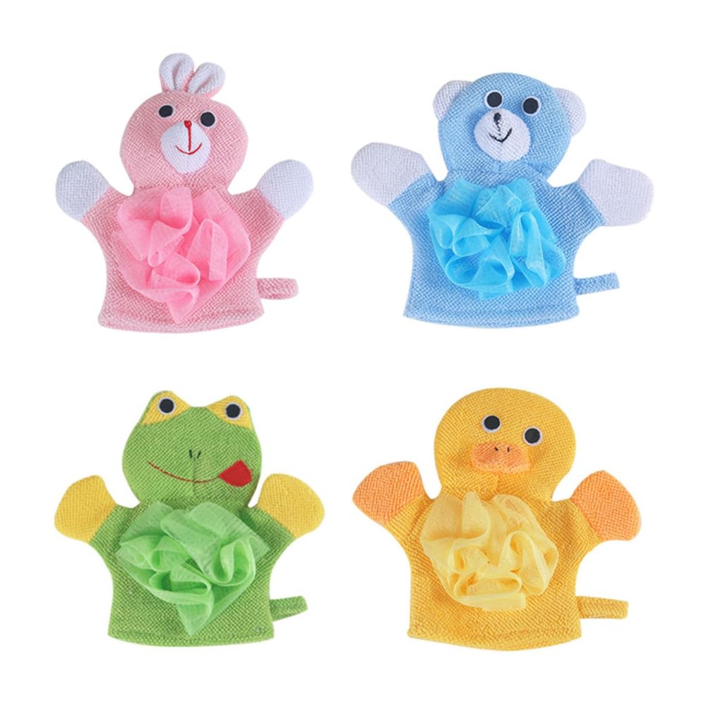 ETHZZLE 4Pcs Cartoon Bathing Gloves Creative Body Cleaner Deep Cleaning Mittens for Boys and Lightweight Portable Shower Scrub for Gentle Skin Care