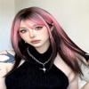 YukiHalolj Long Wig for Women - Pink to Brown Ombre Synthetic Hair with Bangs, Straight Style for Daily Use view 1