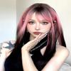 YukiHalolj Long Wig for Women - Pink to Brown Ombre Synthetic Hair with Bangs, Straight Style for Daily Use view 2