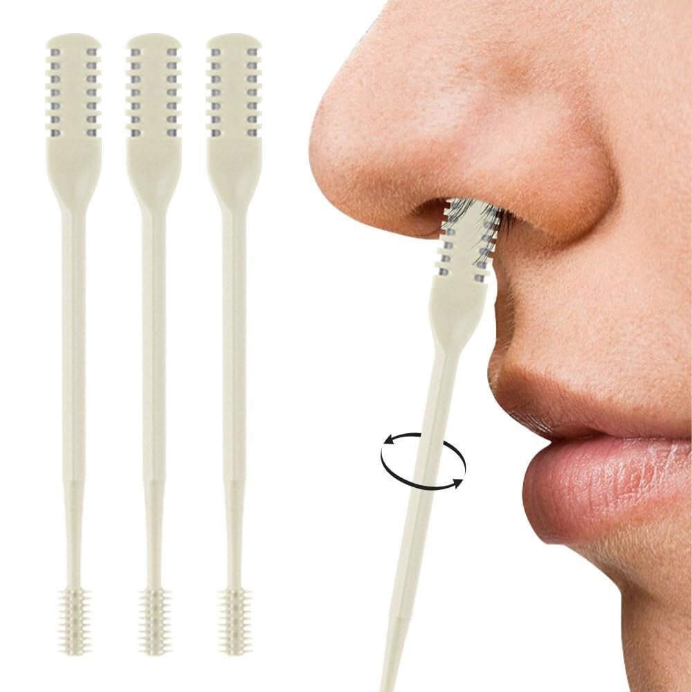 2-in-1 Nasal Hair Cutter, Double-Sided Manual Nose Trimmer with 360 Rotating Design, Nostril Remover Tool for Men and Women Cleaning Brush(Cream-3pc)