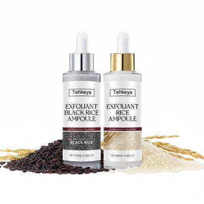 Black and White Rice Exfoliation Essence & Rice Peel Shot, 2 PCS White & Black Rice Facial Serum for Dead Skin Removal, Deep Cleansing & Pore Minimizing, Suitable for All Skin Types