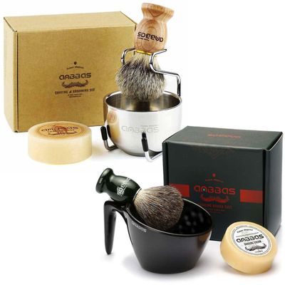 Anbbas 7IN1 Shaving Brush Set with 2 Brushes, 2 Soaps, Holder Stand and Bowl and Mug