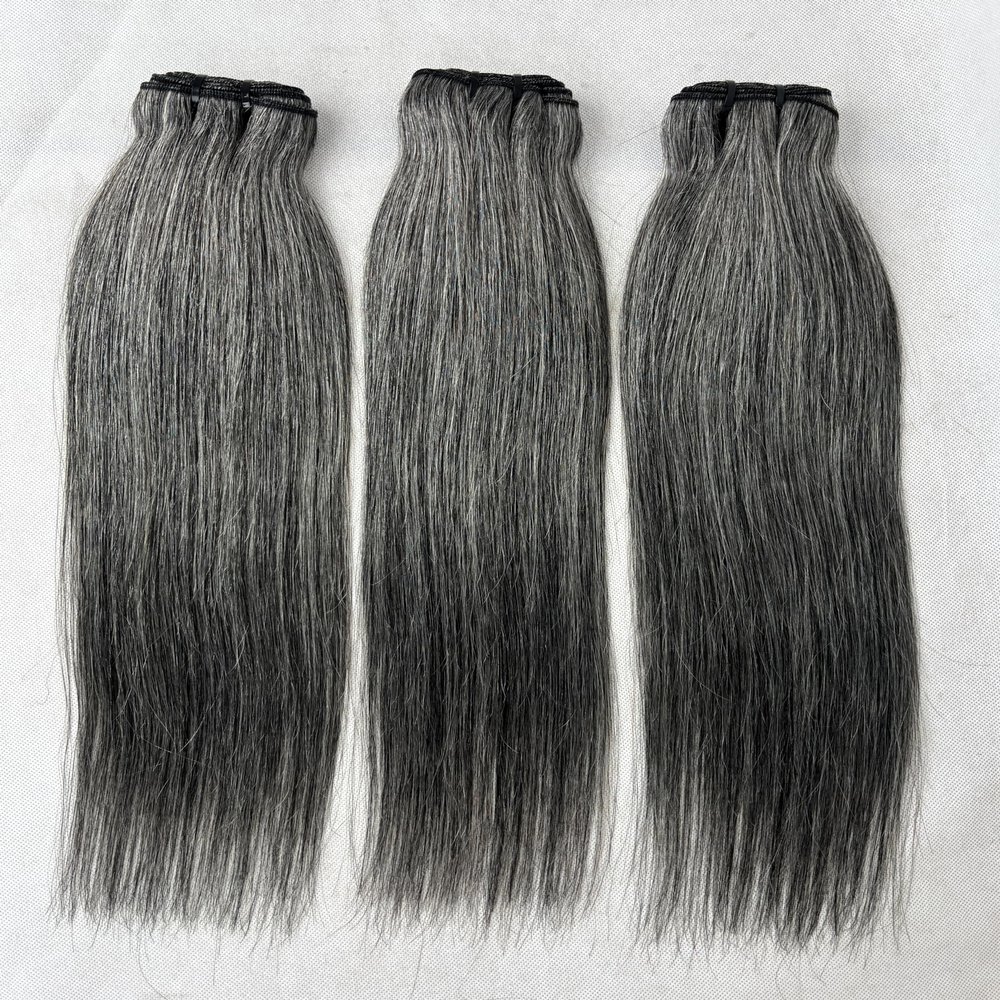 10 12 14 Inch Salt and Pepper Bundles Human Hair Natural Grey Straight Bundles Human Hair 100% Unprocessed 12A Grade Brazilian Virgin Hair for Black Women