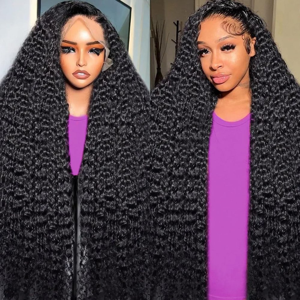 LAINSS 13x6 Deep Wave Lace Front Wigs Human Hair Pre Plucked Deep Curly Wig Human Hair Pre Plucked with Natural Hairline Wet and Wavy Lace Frontal Wig Natural Color 210% Density 30Inch