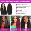 LAINSS 13x6 Deep Wave Lace Front Wigs Human Hair Pre Plucked Deep Curly Wig Human Hair Pre Plucked with Natural Hairline Wet and Wavy Lace Frontal Wig Natural Color 210% Density 30Inch view 4