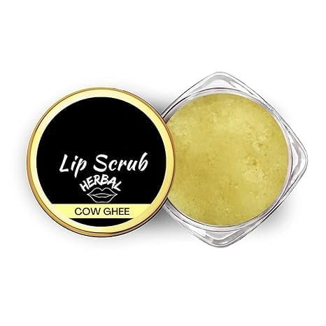 Lip Sugar Scrub Herbal Natural Essential Oils Exfoliating Balm Polish Scrubber for Men Women Smoked Dry Dark Chapped Lips to Lighten Pigmentation Dead Skin Tan Removal (10 gm) (Cow Ghee)
