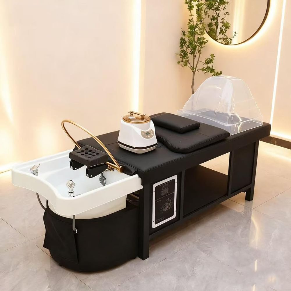 CHEEMHOM Head Spa Equipment Shampoo Bed, with Steamer & Water Circulation System Massage Table for Barbershop, Salon Station, Massage Parlor