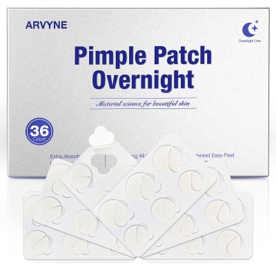 arvyne Overnight Pimple Patches 1.5X Thicker Hydrocolloid Acne Zit Patches for Face, All-Night Adhesion, Max Absorbency, Easy-Peel Design, Skin-Friendly, Korean Skin Care, 2 Size 36 Count