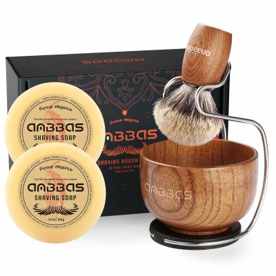 Anbbas Badger Hair Shaving Brush with Wood Handle,Large Soap Bowl,Stainless Steel Shaving Stand and 7oz Natural Shaving Soap Puck Refill for Men