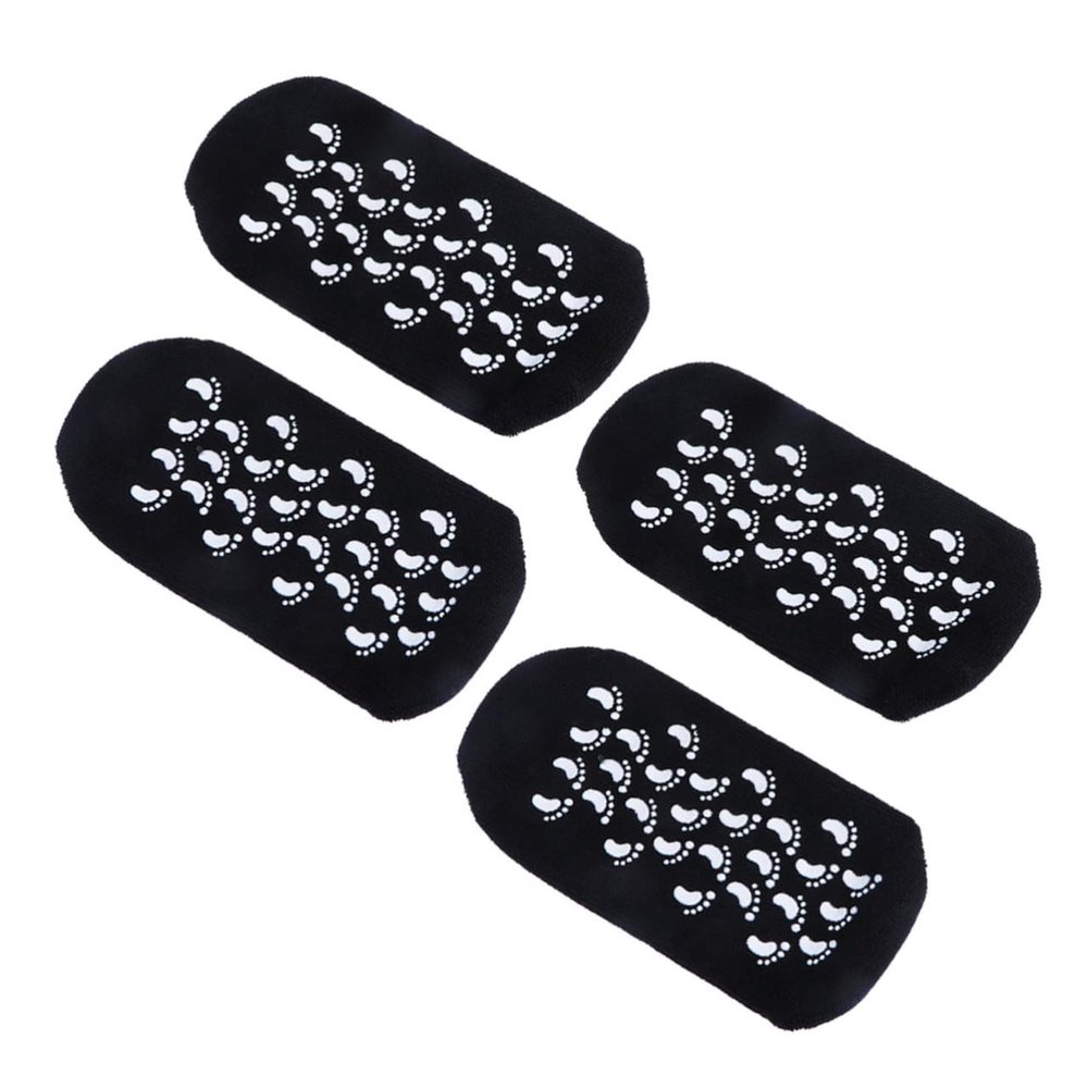 COOLHIYA 4pcs Foot Gel Socks with Non-Slip Dots for Moisturizing and Skin Care Black Spa Socks for Dry Feet and Long Standing