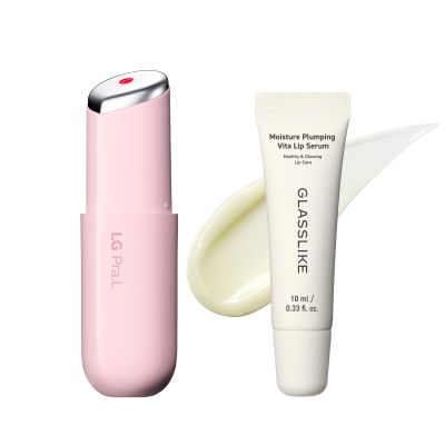 LG Pra.L Healthy Lip Care Duo : Superform Galvanic Booster Blush Pink and GLASSLIKE Moisture Plumping Vita Lip Serum, 0.33 fl.oz