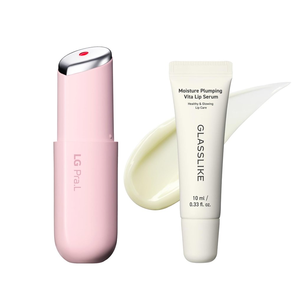 LG Pra.L Healthy Lip Care Duo : Superform Galvanic Booster Blush Pink and GLASSLIKE Moisture Plumping Vita Lip Serum, 0.33 fl.oz