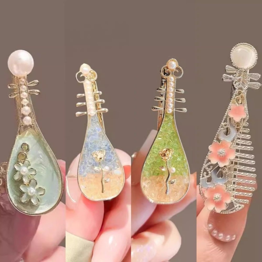 4/8 antique rose pipa hair clips, cute Chinese style side clips, elegant women's accessories